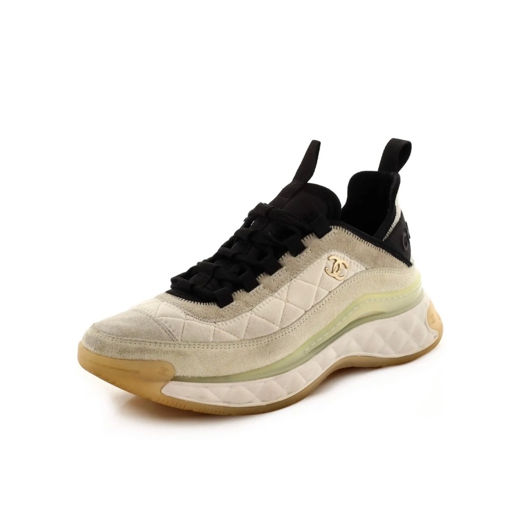 Chanel Women's CC Cap Toe Logo Sneakers Suede Neutral, White